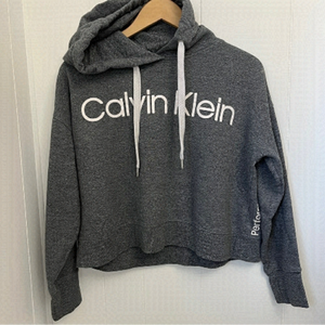 Woman’s Cropped Calvin Klein Performance Hoodie Grey Size Medium